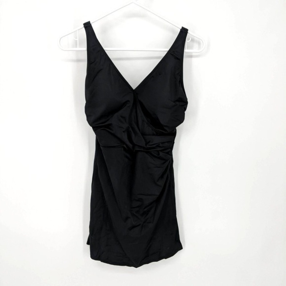 Denim & Co. Beach V Neck Sleeveless Wrap Front Swim Dress Black‎ Women's Size 4